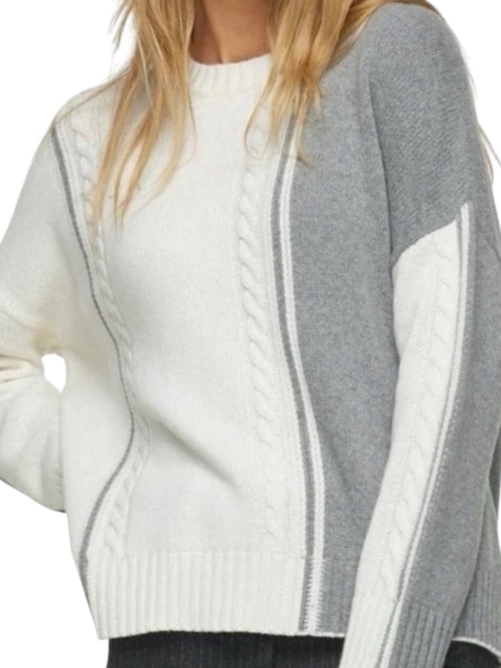 Zaket & Plover Two-Tone Cable Knit Sweater - Cream & Gray Size XL